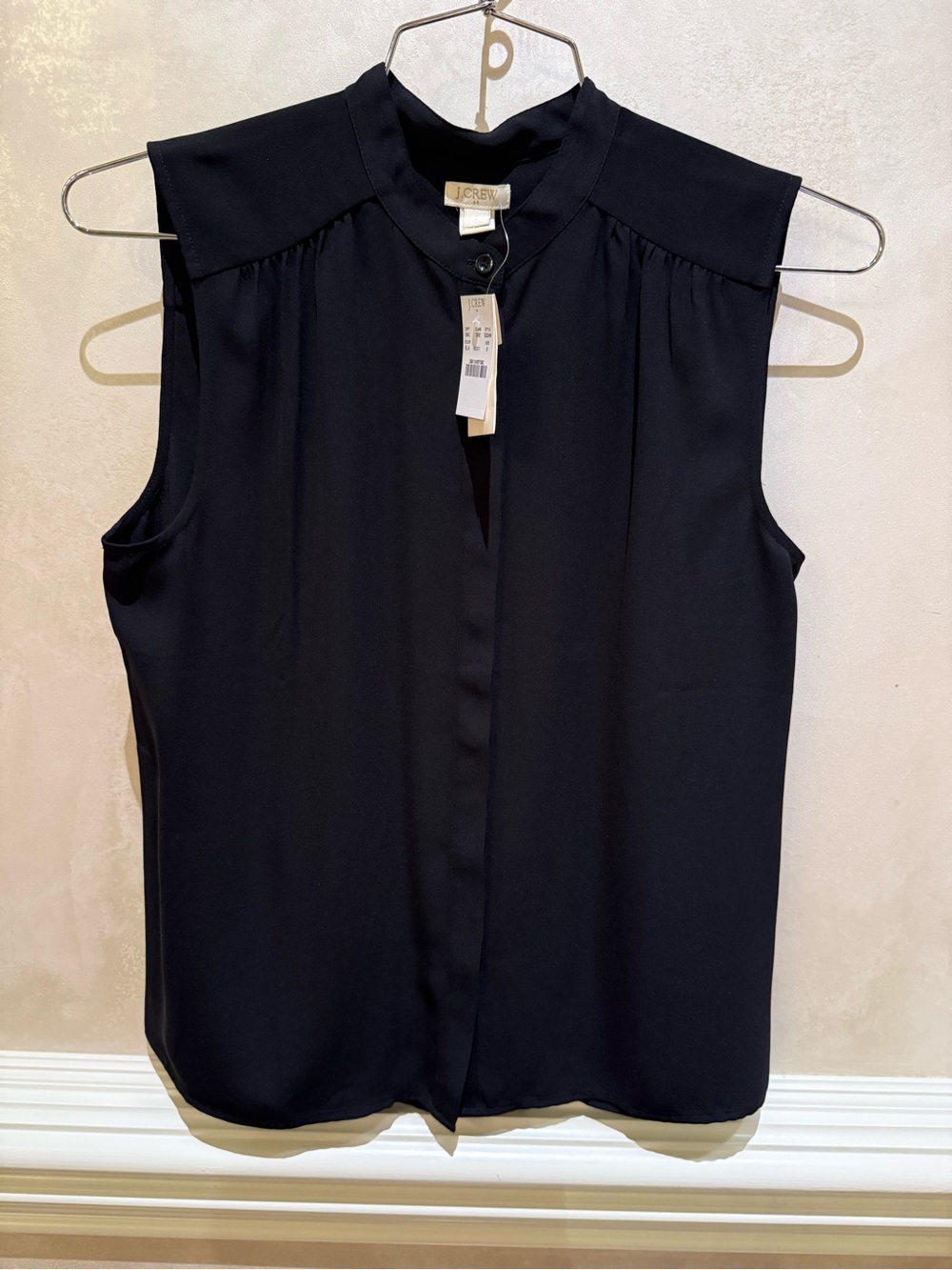 J. Crew Black Sleeveless Split-Neck Blouse
